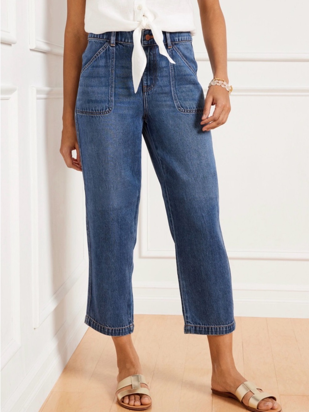 Talbots Cropped Straight-Leg Jeans in Medium Blue Wash